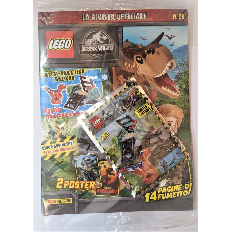 LEGO JURASSIC WORLD RIVISTA MAGAZINE 21 + POLYBAG RAPTOR E RIMORCHIO CON GABBIA