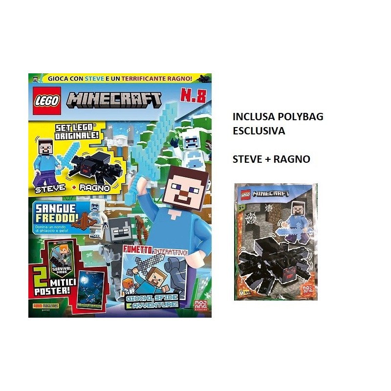 LEGO MINECRAFT RIVISTA MAGAZINE N. 8 IN ITALIANO + POLYBAG STEVE + RAGNO