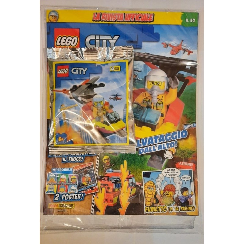 LEGO CITY RIVISTA MAGAZINE NR 30 IN ITALIANO + POLYBAG MINIFIGURE +  ELICOTTERO