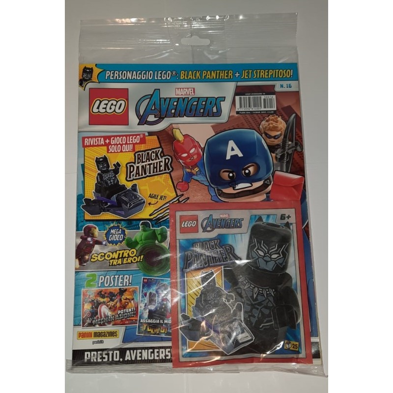 LEGO AVENGERS MAGAZINE 16 + POLYBAG BLACK PANTHER MINIFIGURE ESCLUSIVA