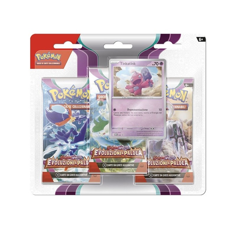 POKEMON - 3 PACK BLISTER TINKATINK SCARLATTO E VIOLETTO EVOLUZIONI A PALDEA IT