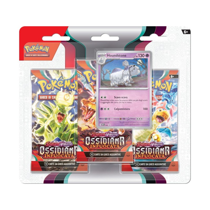 POKEMON HOUNDSTONE SCARLATTO E VIOLETTO OSSIDIANA INFUOCATA 3 PACK BLISTER (IT)