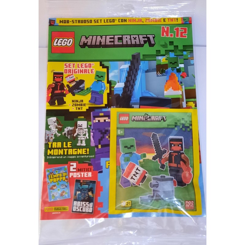 LEGO MINECRAFT RIVISTA MAGAZINE 12 IN ITALIANO + 2 MINIFIGURES NINJA ZOMBIE+ TNT