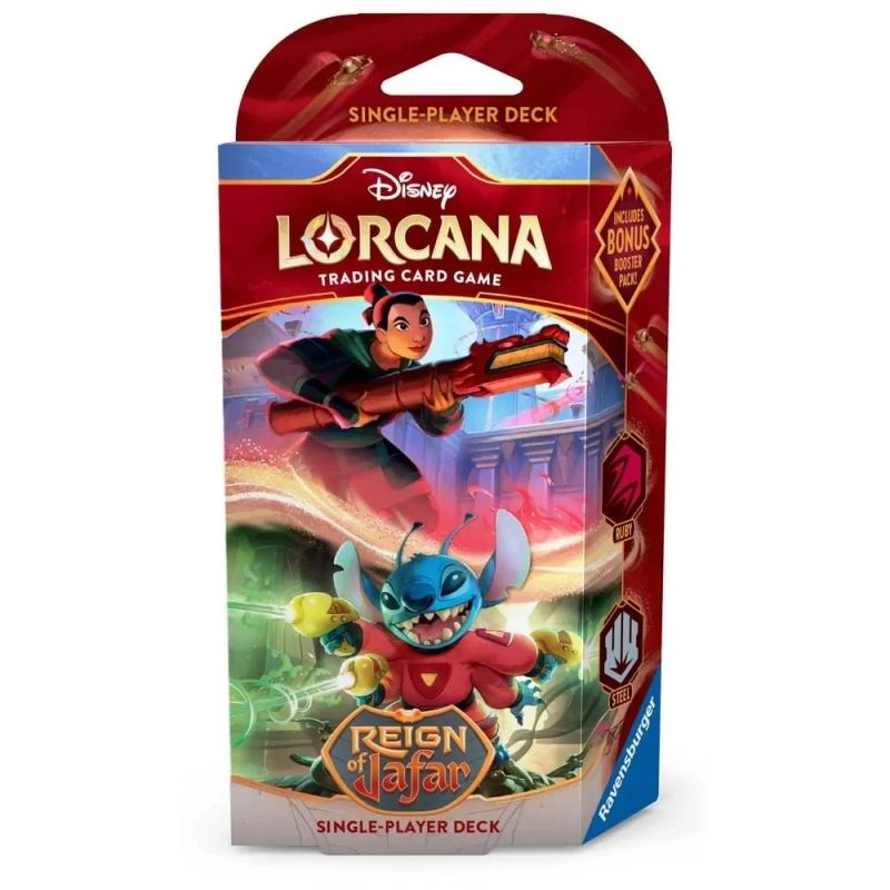 LORCANA MULAN AND STITCH STARTER DECK IL REGNO DI JAFAR ENG RUBY STEEL