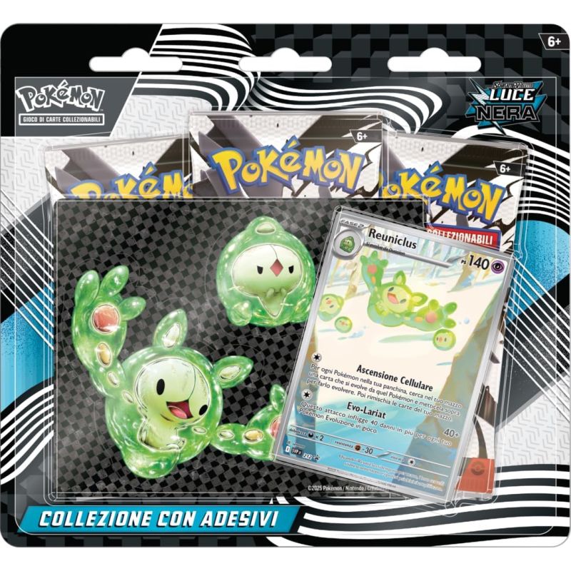 POKEMON SV10.5 COLLEZIONE CON ADESIVI BLISTER 3 BUSTE LUCE NERA