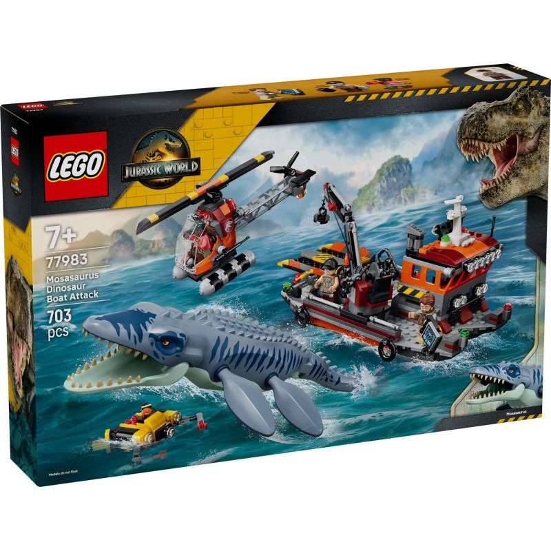 LEGO 77983 JURASSIC WORLD ATTACCO ALLA BARCA DEL DINOSAURO MOSASAURUS AGOSTO 2026